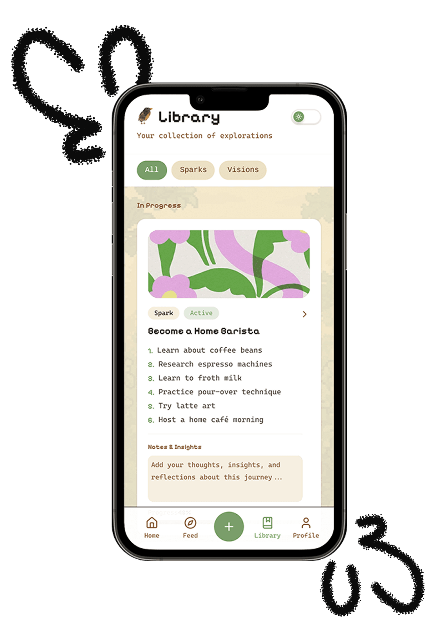 The Fledge app's library screen on a phone