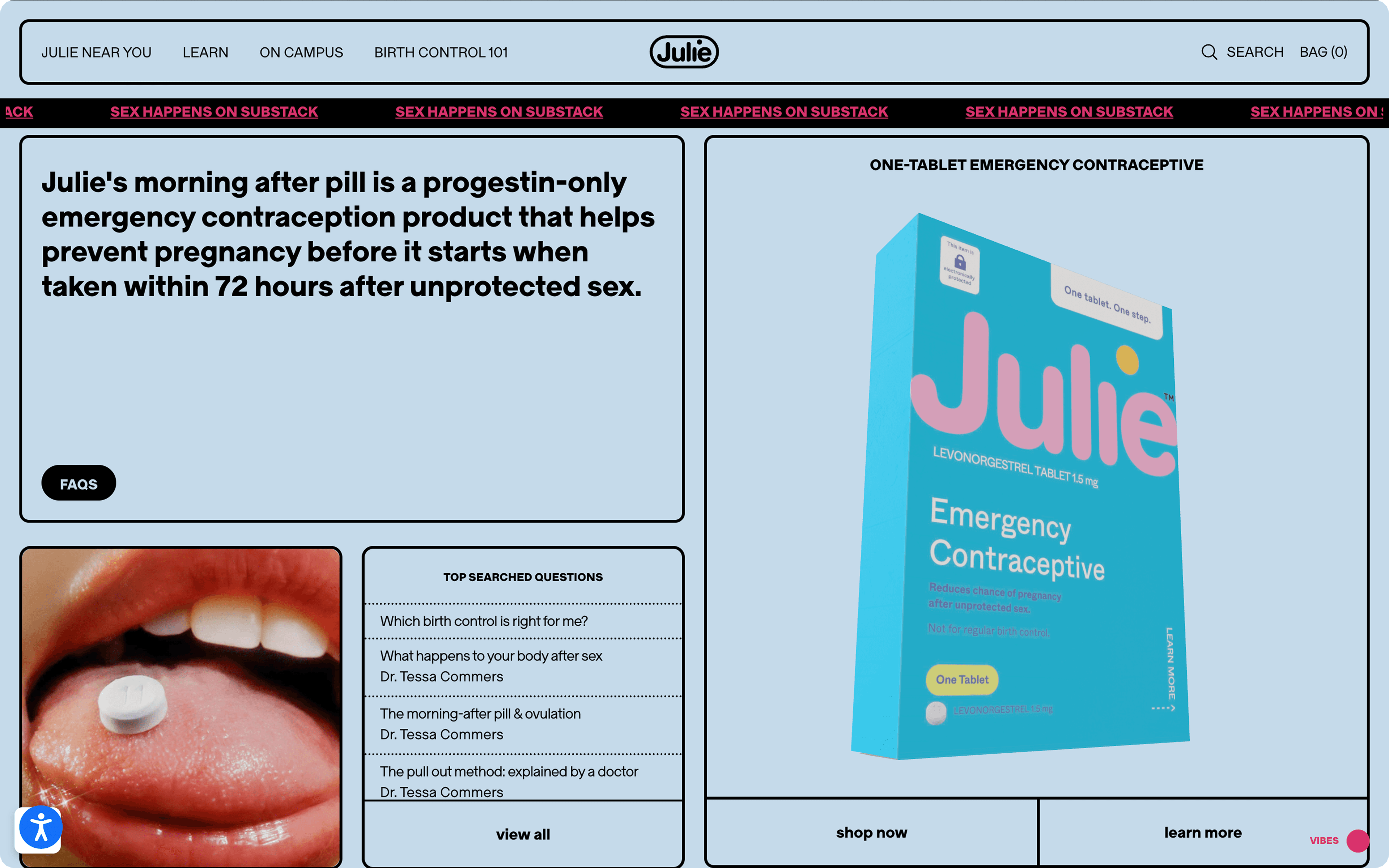Julie’s original home page in flat blue, black, and pink