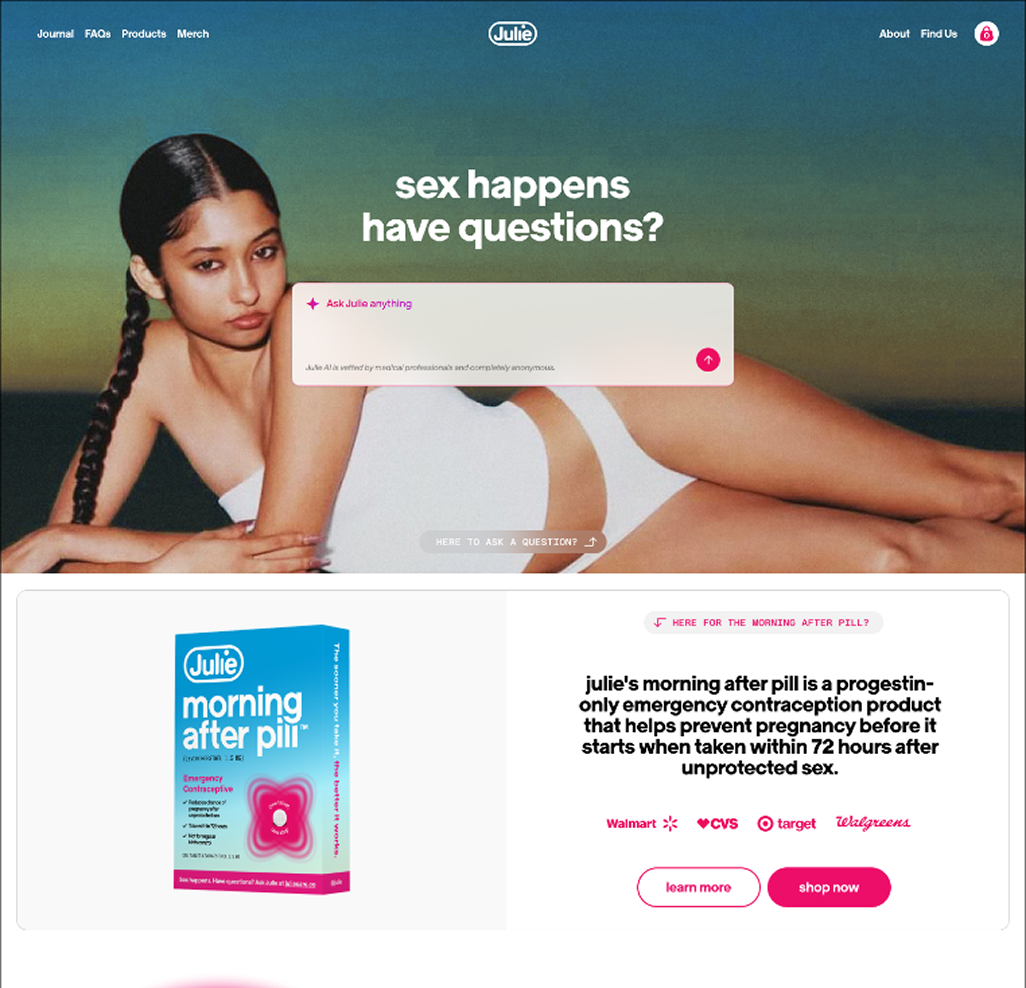 Refined system — white and signature pink with brand photography.