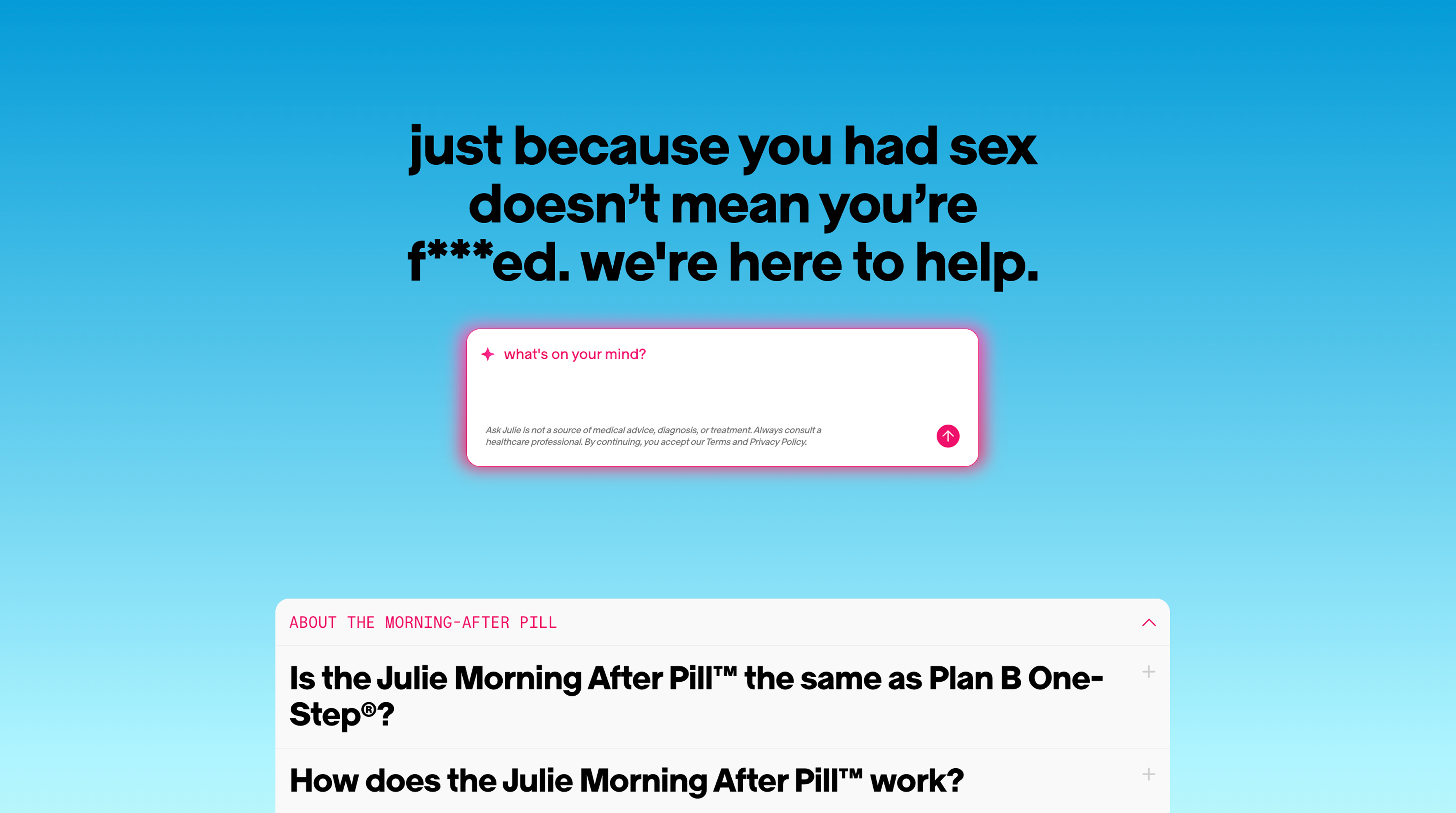 AI chat sticky bar anchored beneath the FAQ on the homepage.