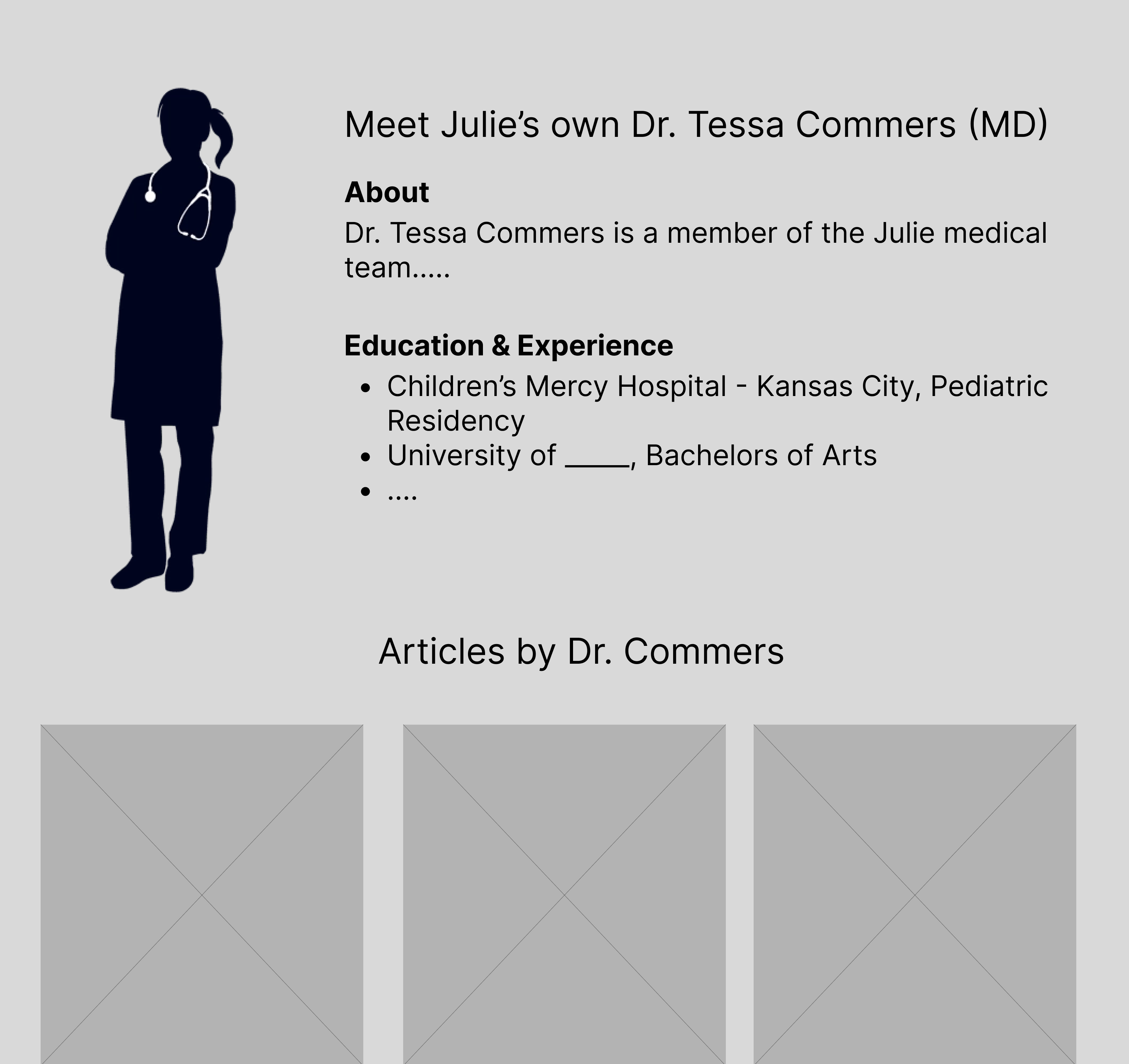 Low-fidelity wireframe of the new medical team page.